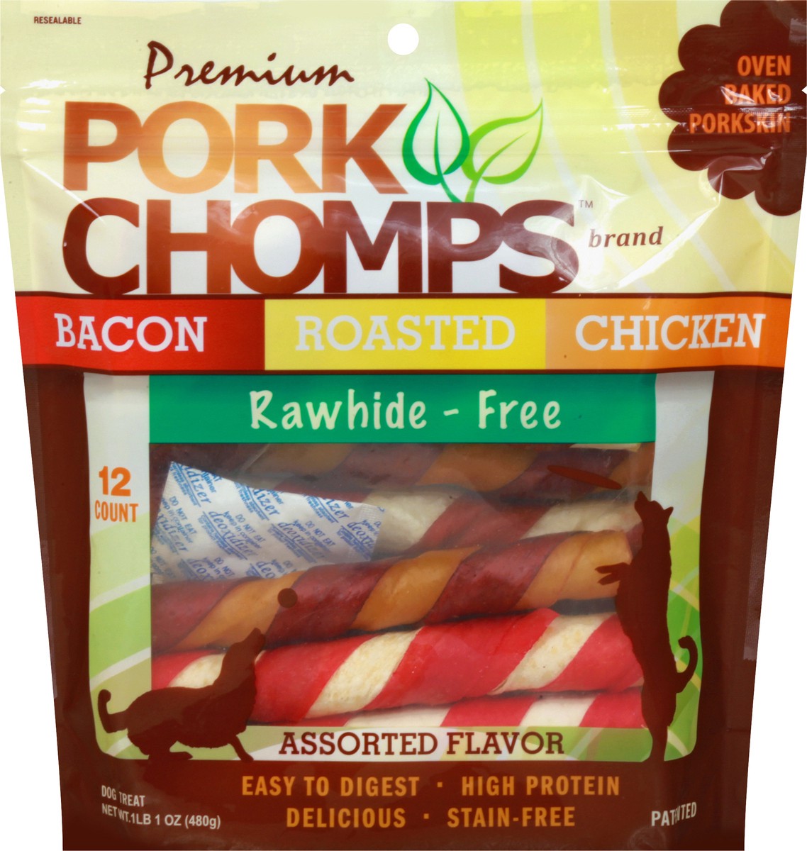 slide 6 of 9, Pork Chomps Premium Rawhide-Free Assorted Flavor Dog Treats 12 ea, 12 ct