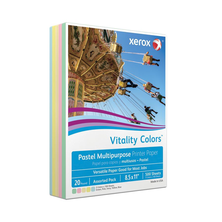 slide 2 of 3, Xerox Vitality Colors Multi-Use Printer Paper, Letter Size 30% Recycled, Assorted Pastels, 500 ct; 8 1/2 in x 11 in; 20 lb