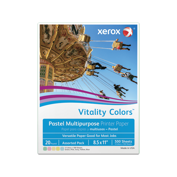slide 1 of 3, Xerox Vitality Colors Multi-Use Printer Paper, Letter Size 30% Recycled, Assorted Pastels, 500 ct; 8 1/2 in x 11 in; 20 lb