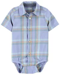 Oshkosh Baby Plaid Button-Front Bodysuit Blue 24M
