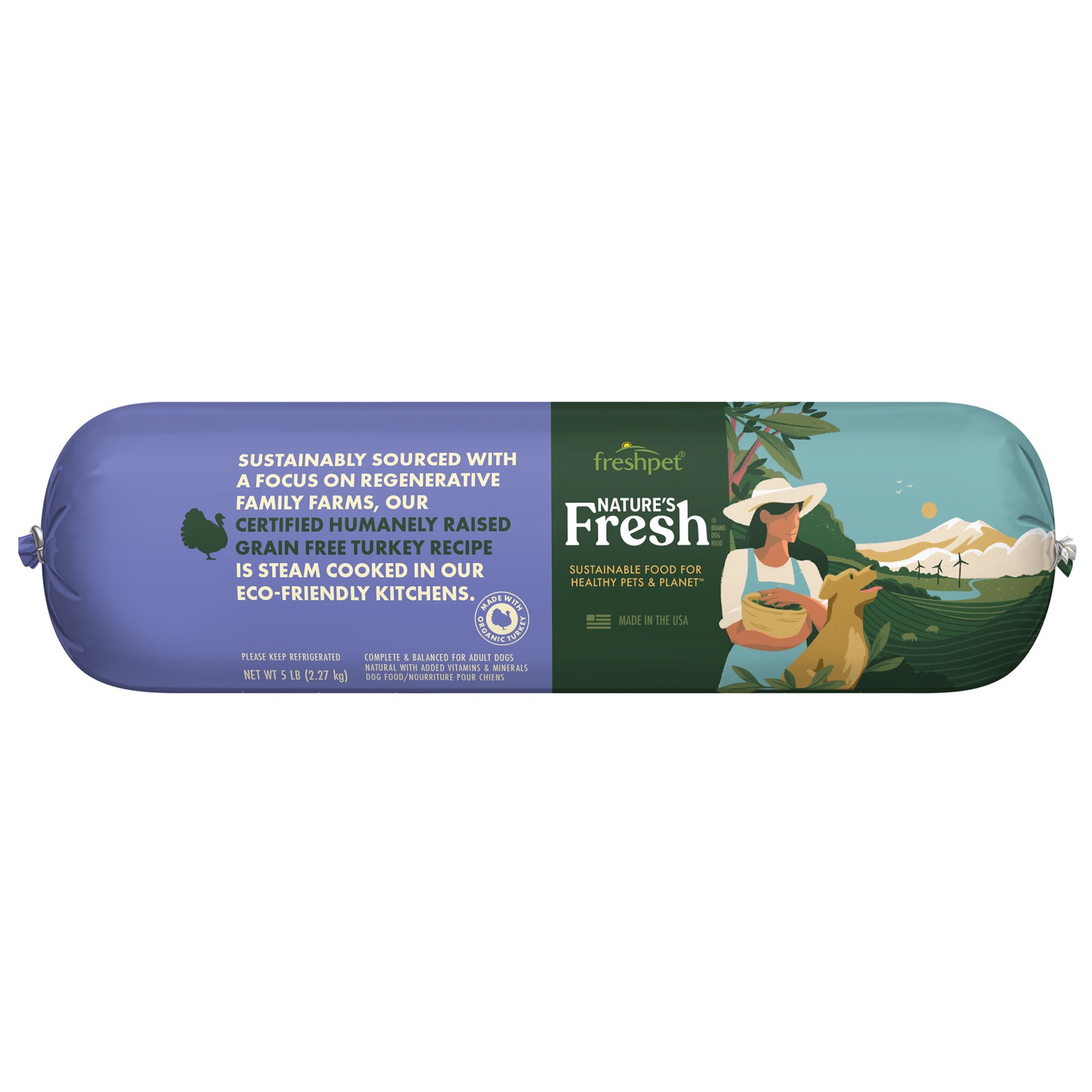 slide 1 of 3, Freshpet Healthy & Natural Dog Food, Fresh Certified Humanely Raised Grain Free Turkey Recipe Dog Food Roll, 5 lb, 5 lb