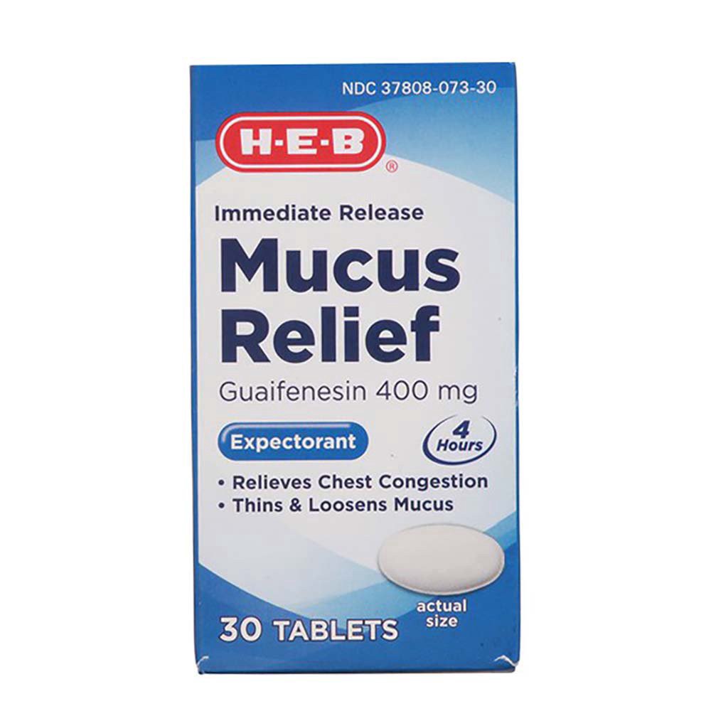 slide 1 of 1, H-E-B Mucus Relief 400mg Immediate Release Tablets, 30 ct