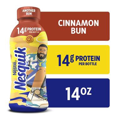 slide 1 of 4, Nesquik DJ Khaled Another Bun Milk, Cinnamon Bun Flavored Ready to Drink Low-fat Milk, Breakfast Drink- 14 oz, 14 fl oz