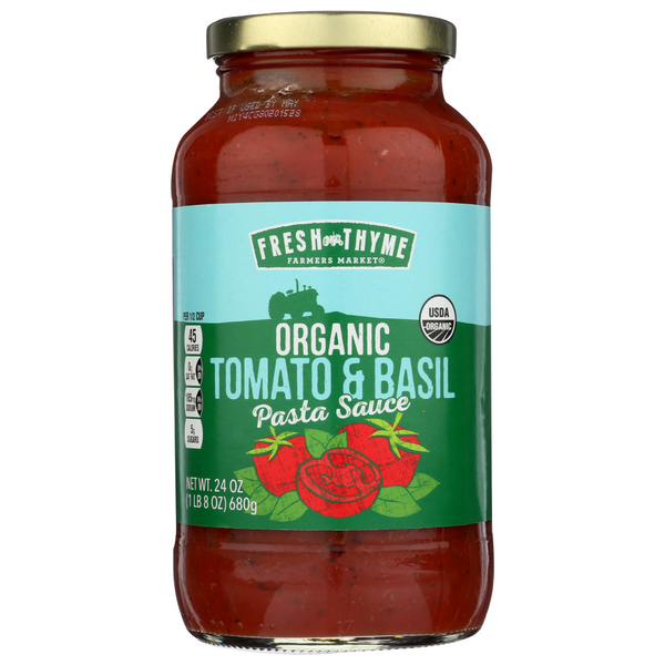 slide 1 of 1, Fresh Thyme Organic Tomato And Basil Pasta Sauce, 24 oz
