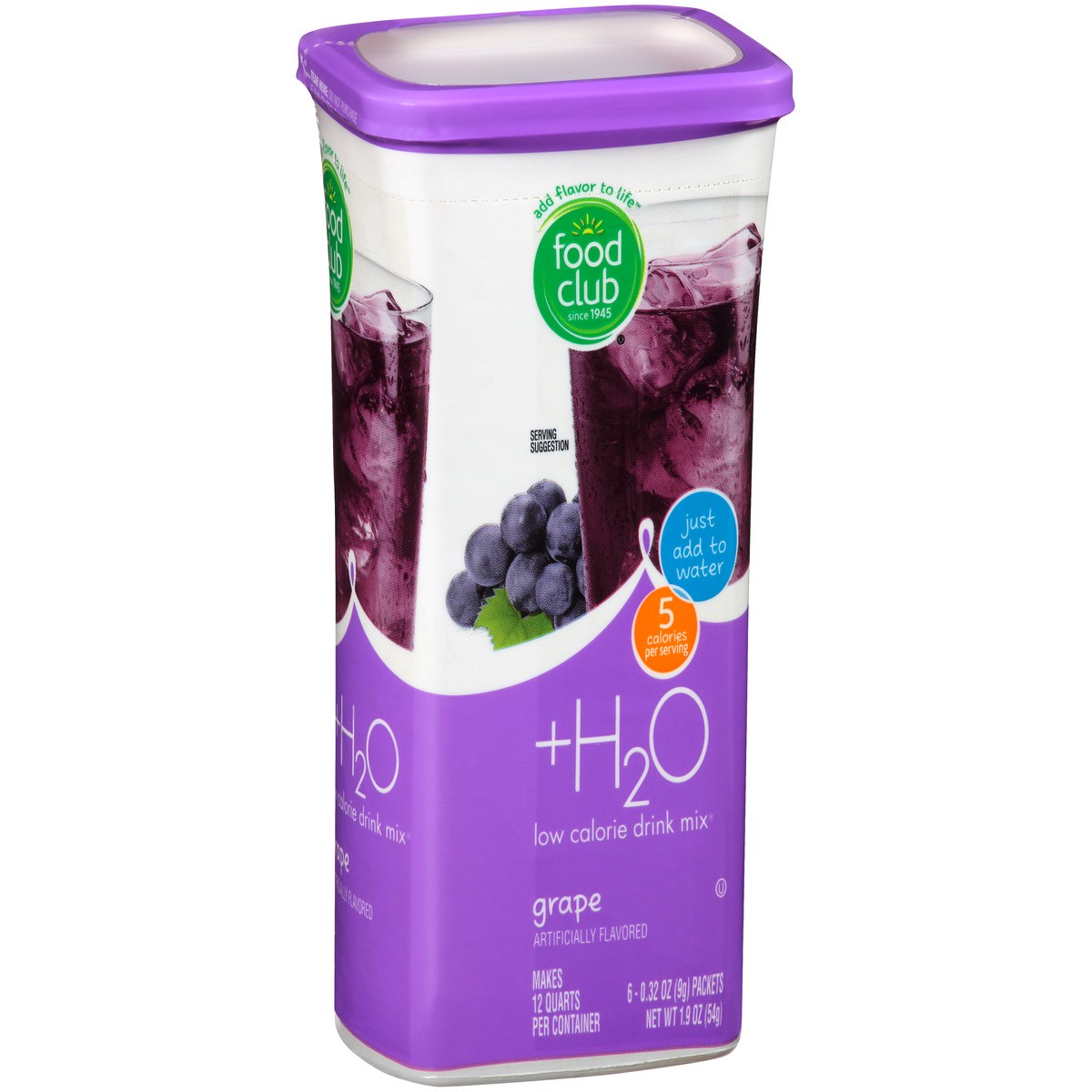 slide 2 of 10, Food Club +h2o, Grape Low Calorie Drink Mix, 12 qt