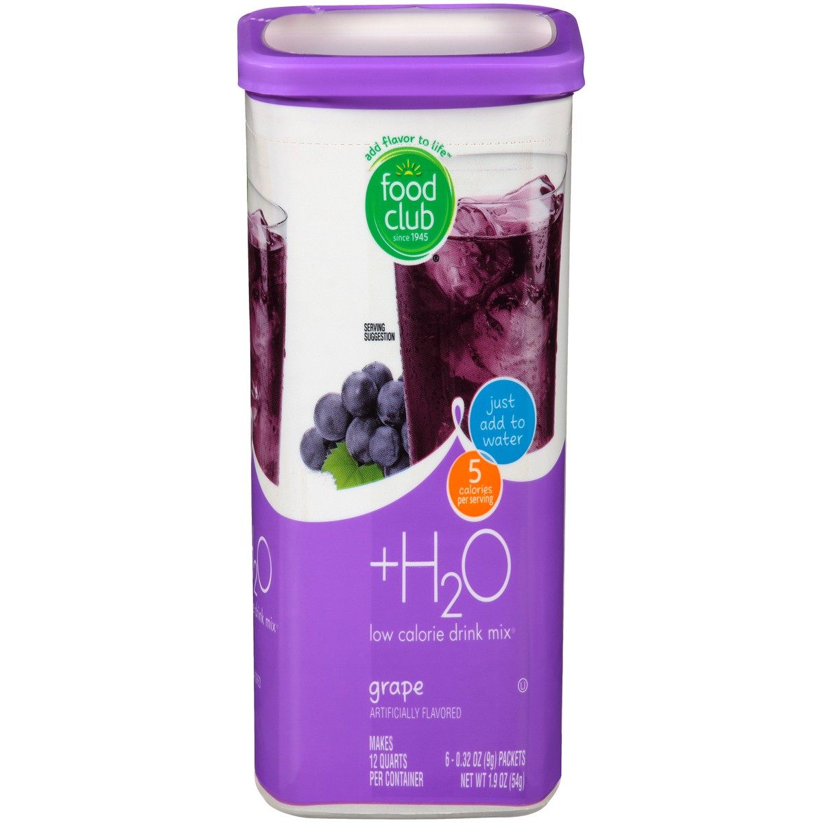 slide 1 of 10, Food Club +h2o, Grape Low Calorie Drink Mix, 12 qt