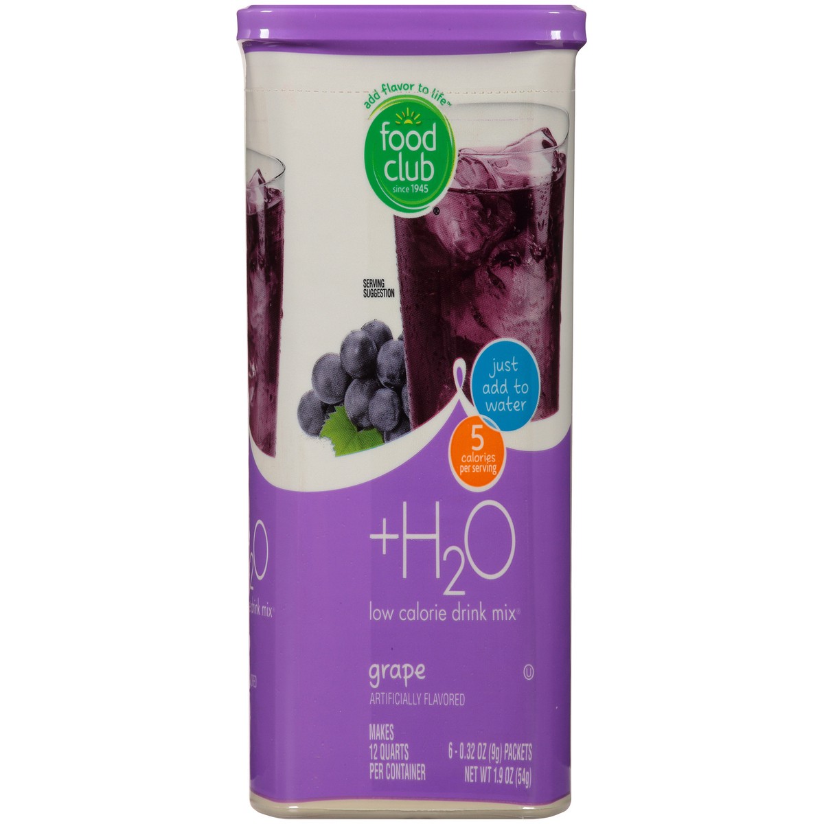 slide 9 of 10, Food Club +h2o, Grape Low Calorie Drink Mix, 12 qt