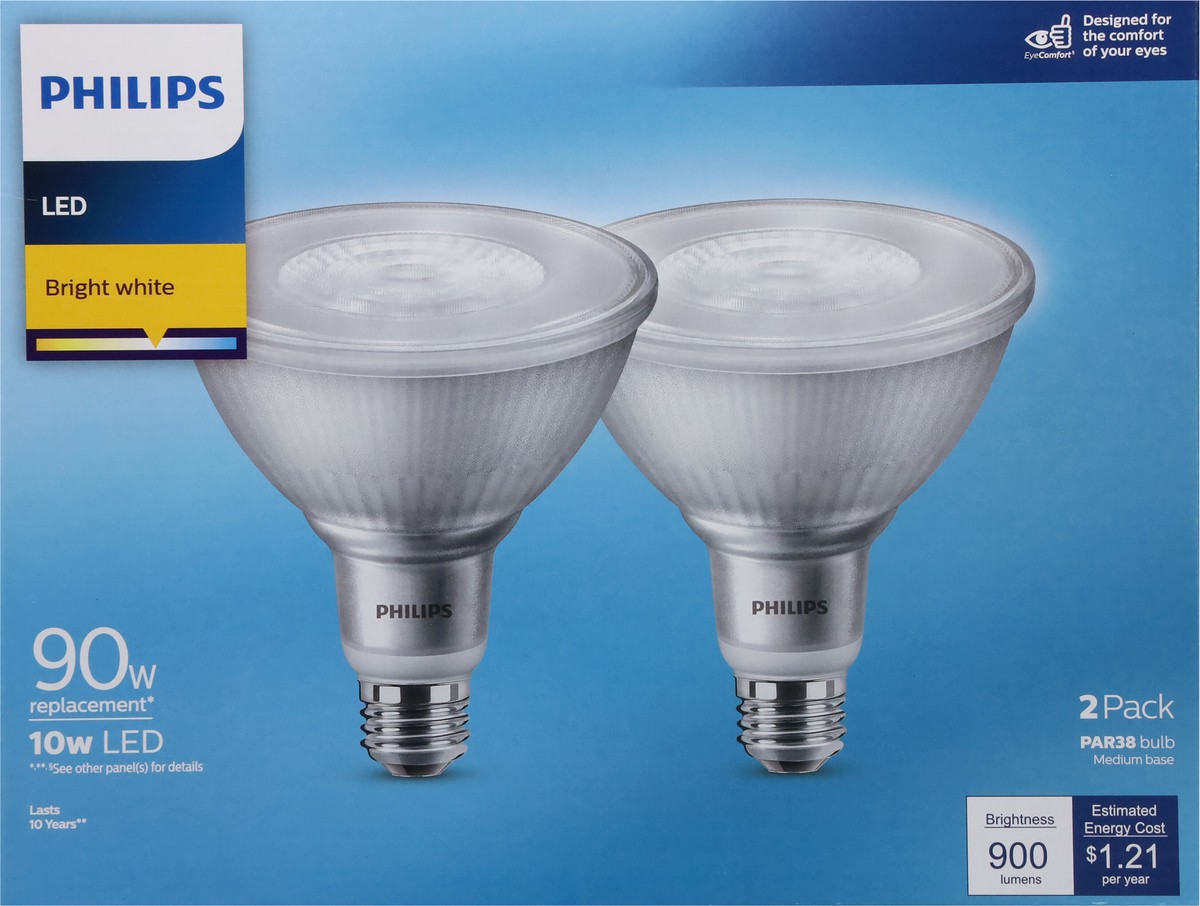 slide 2 of 9, Philips 10-Watt (90-Watt) Medium Base Par38 Led Light Bulbs, 2 ct