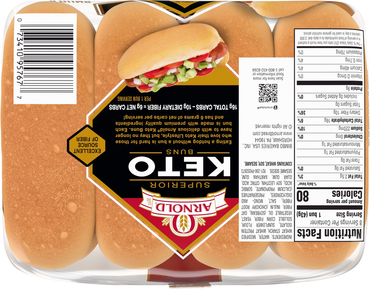 slide 2 of 7, Arnold Keto Buns, 8 count, 12 oz, 8 ct