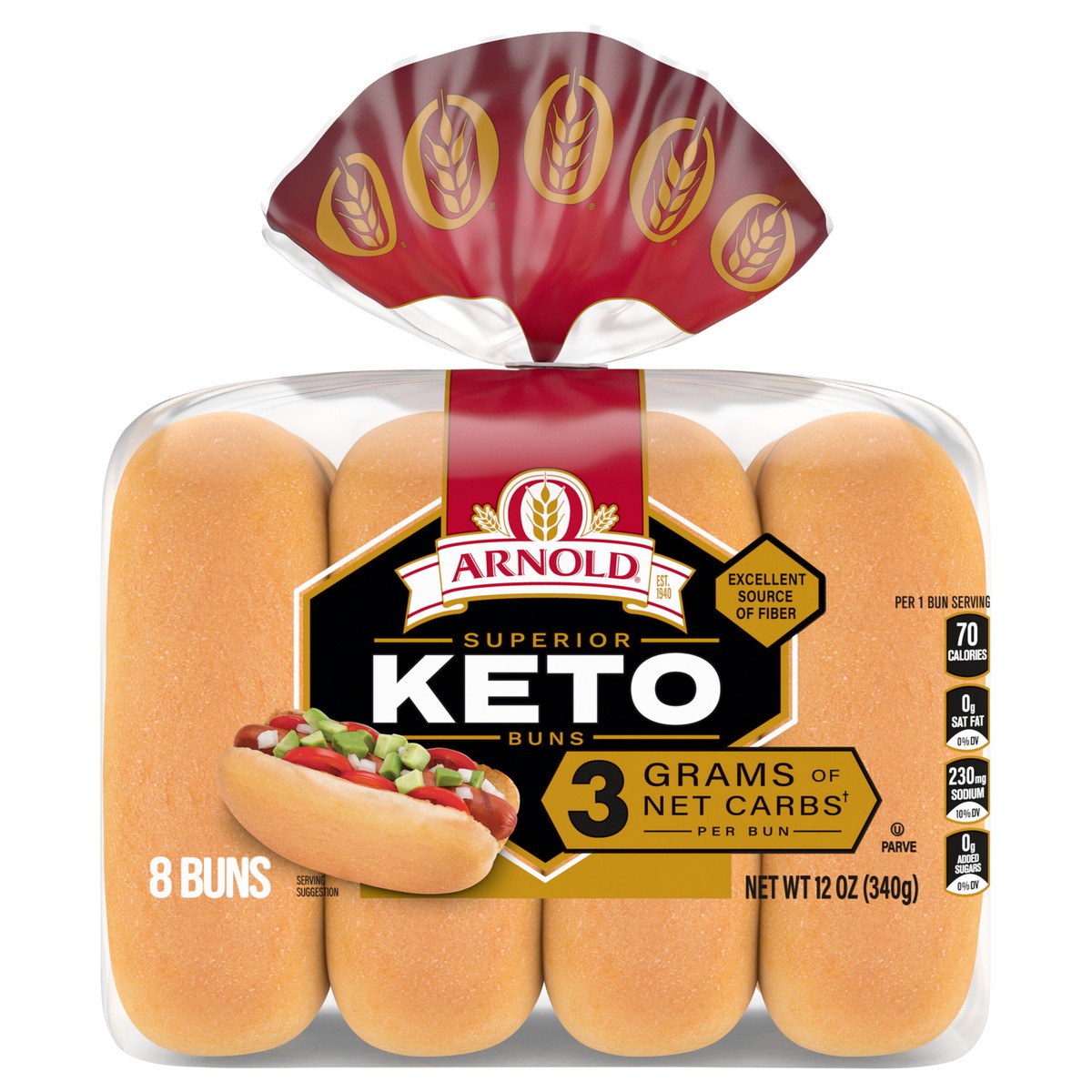 slide 1 of 7, Arnold Keto Buns, 8 count, 12 oz, 8 ct