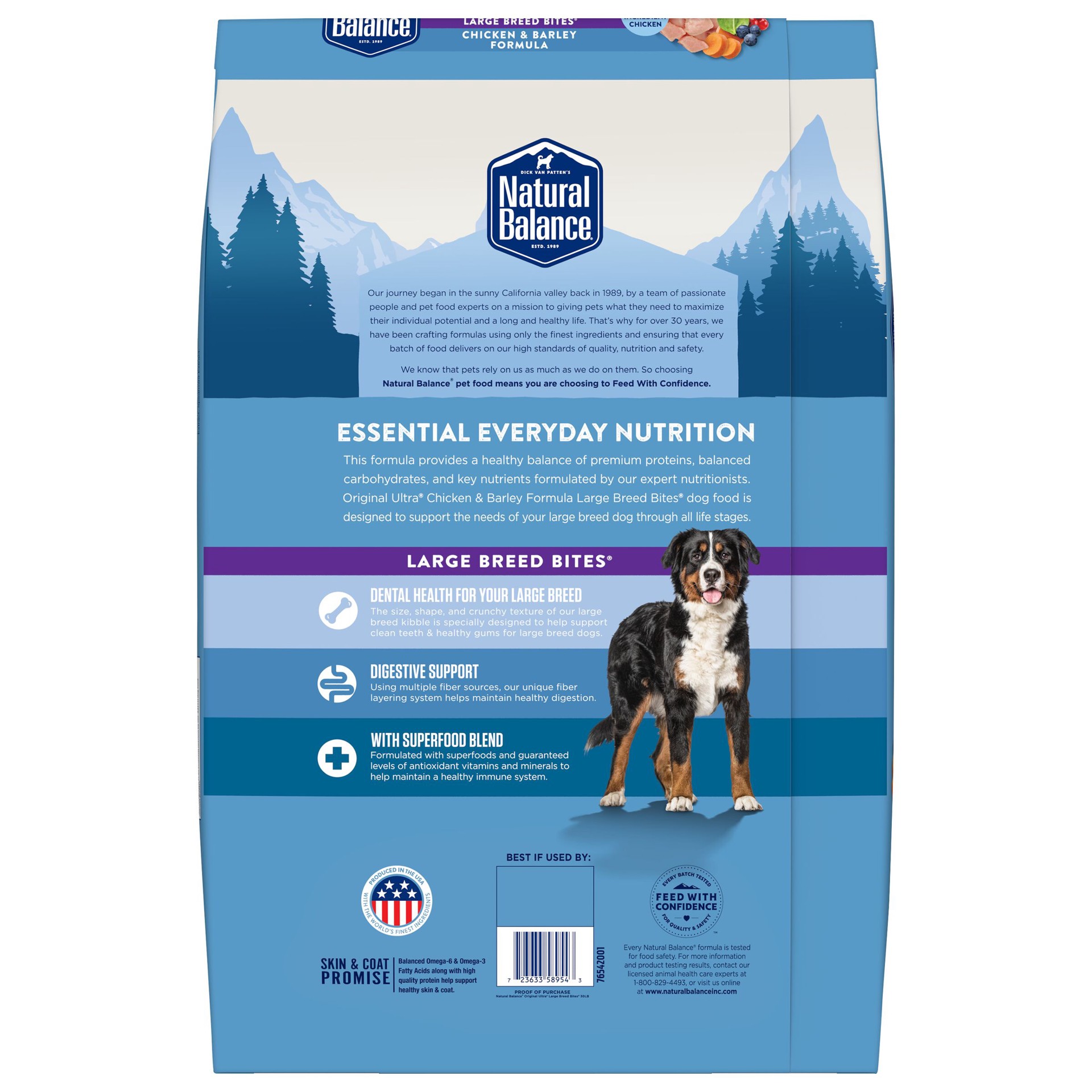 slide 4 of 5, Natural Balance Original Ultra Large Breed Bites Dry Dog Food, Chicken & Barley Formula, 30 lb. Bag, 30 lb