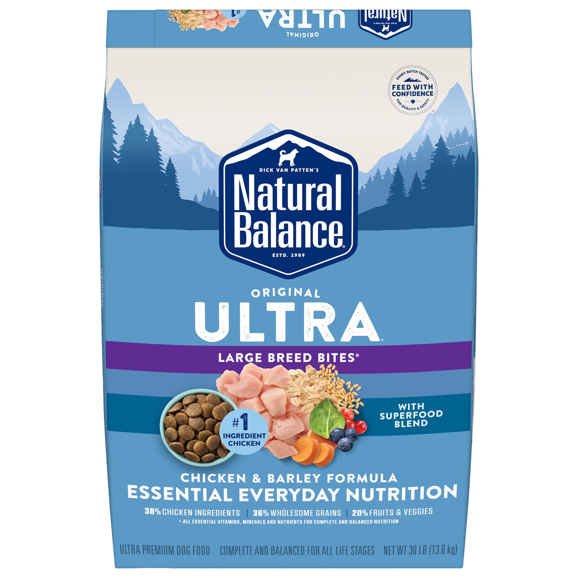 slide 1 of 5, Natural Balance Original Ultra Large Breed Bites Dry Dog Food, Chicken & Barley Formula, 30 lb. Bag, 30 lb