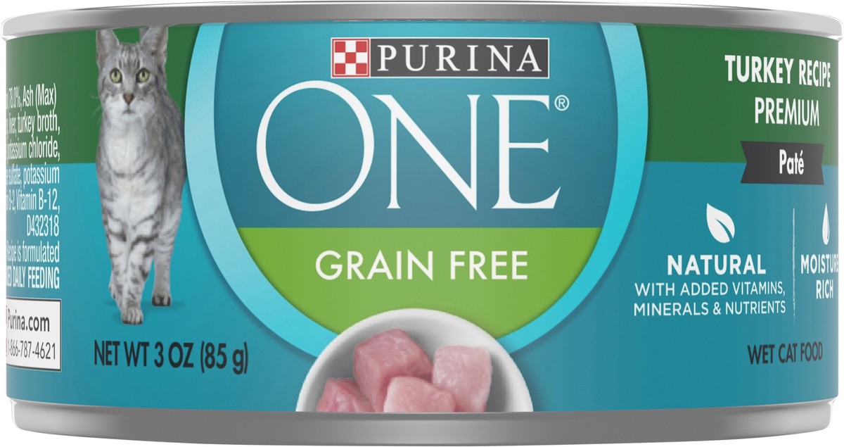 slide 6 of 7, ONE Purina ONE Natural, High Protein, Grain Free Wet Cat Food Pate, Turkey Recipe, 3 oz