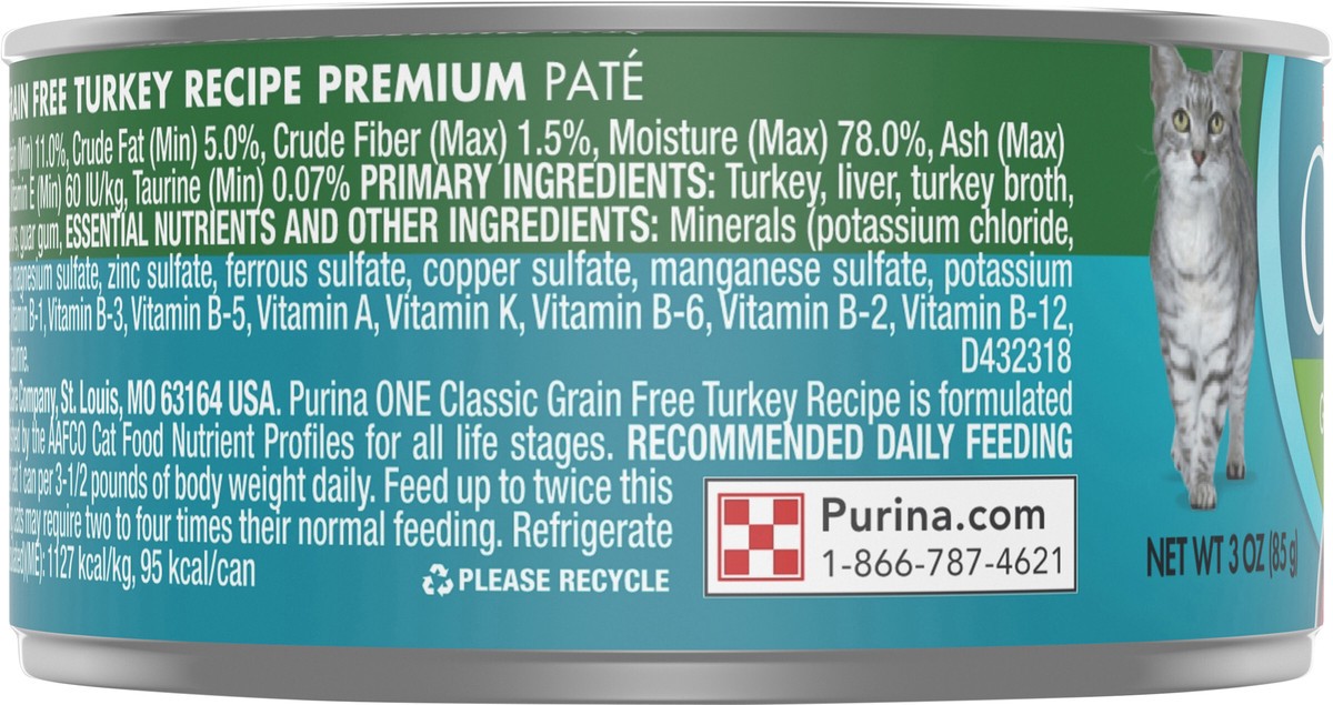 slide 3 of 7, ONE Purina ONE Natural, High Protein, Grain Free Wet Cat Food Pate, Turkey Recipe, 3 oz