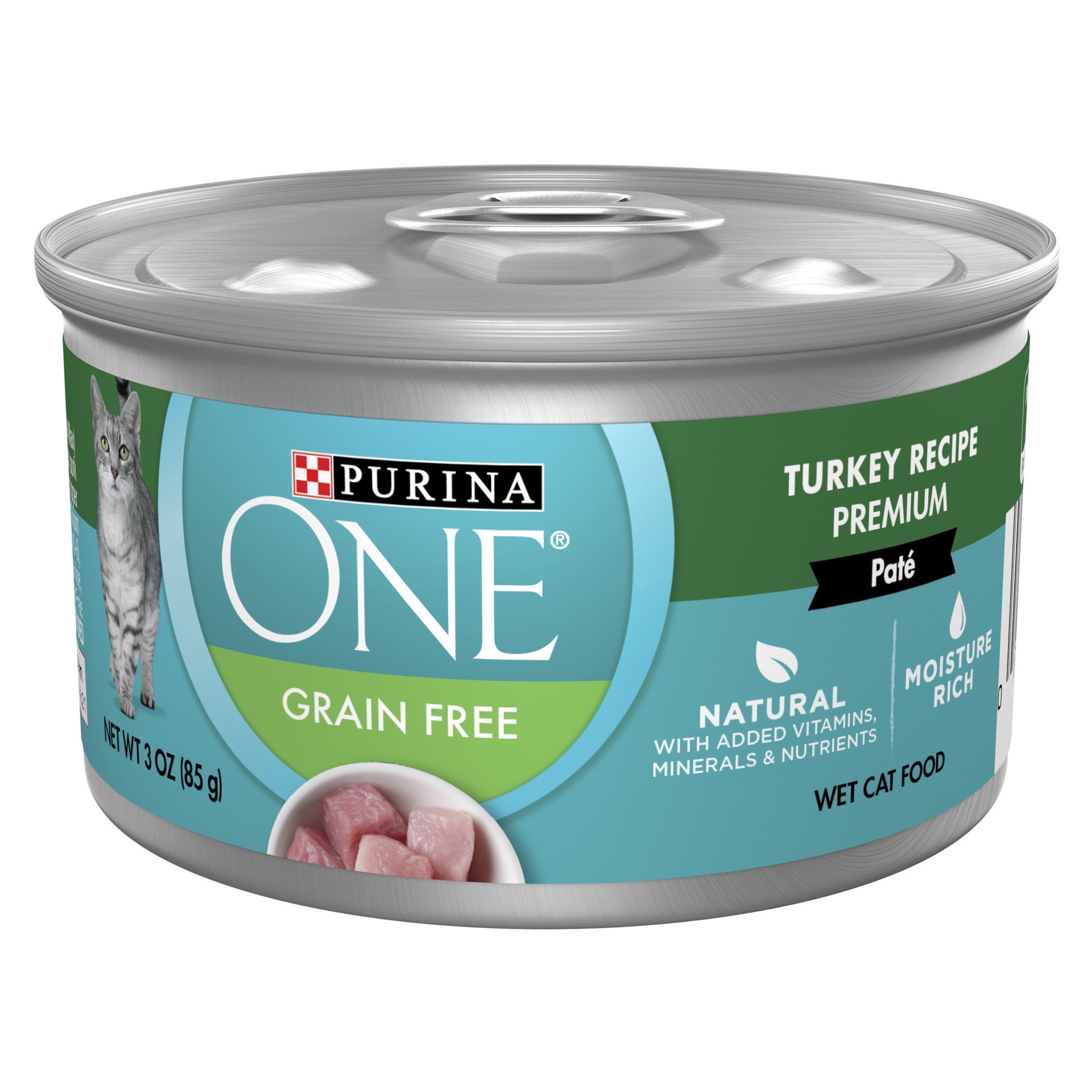 slide 1 of 7, ONE Purina ONE Natural, High Protein, Grain Free Wet Cat Food Pate, Turkey Recipe, 3 oz