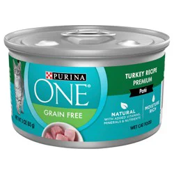 Purina ONE Natural, High Protein, Grain Free Wet Cat Food Pate, Turkey Recipe