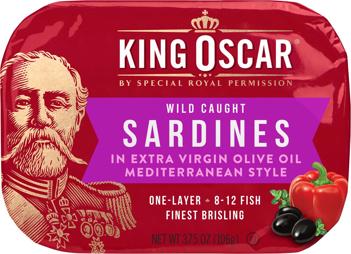 slide 3 of 3, King Oscar Wild Caught Mediterranean Style Sardines in Extra Virgin Olive Oil, 3.75 oz