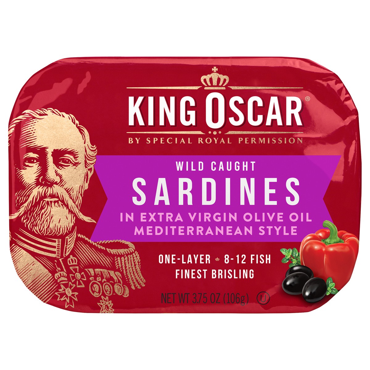 slide 1 of 3, King Oscar Wild Caught Mediterranean Style Sardines in Extra Virgin Olive Oil, 3.75 oz