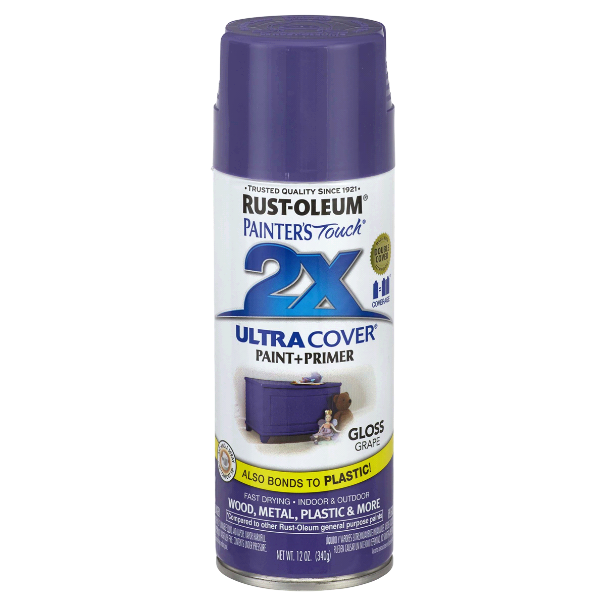 slide 1 of 9, Rust-Oleum 2X Ultra Cover Paint & Primer, Gloss Grape, 12 oz