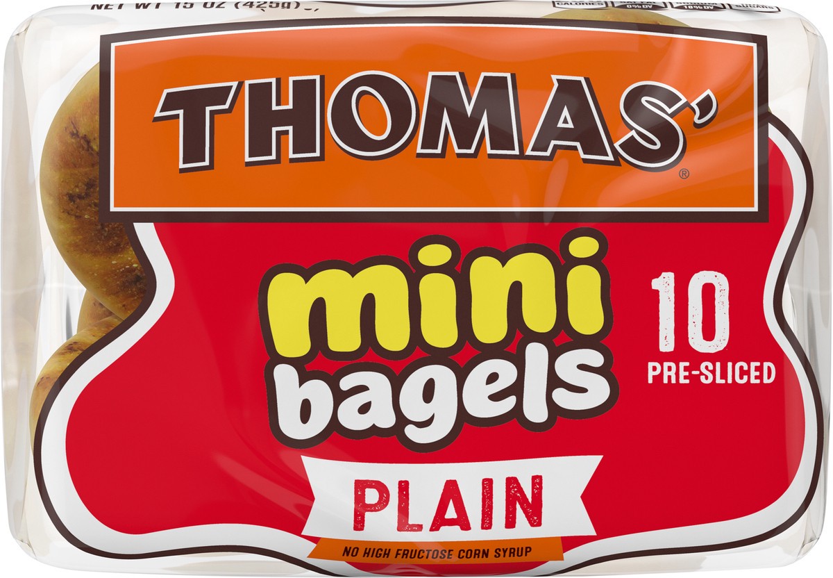 slide 8 of 9, Thomas' Plain Mini Bagels, 10 count, 15 oz, 10 ct