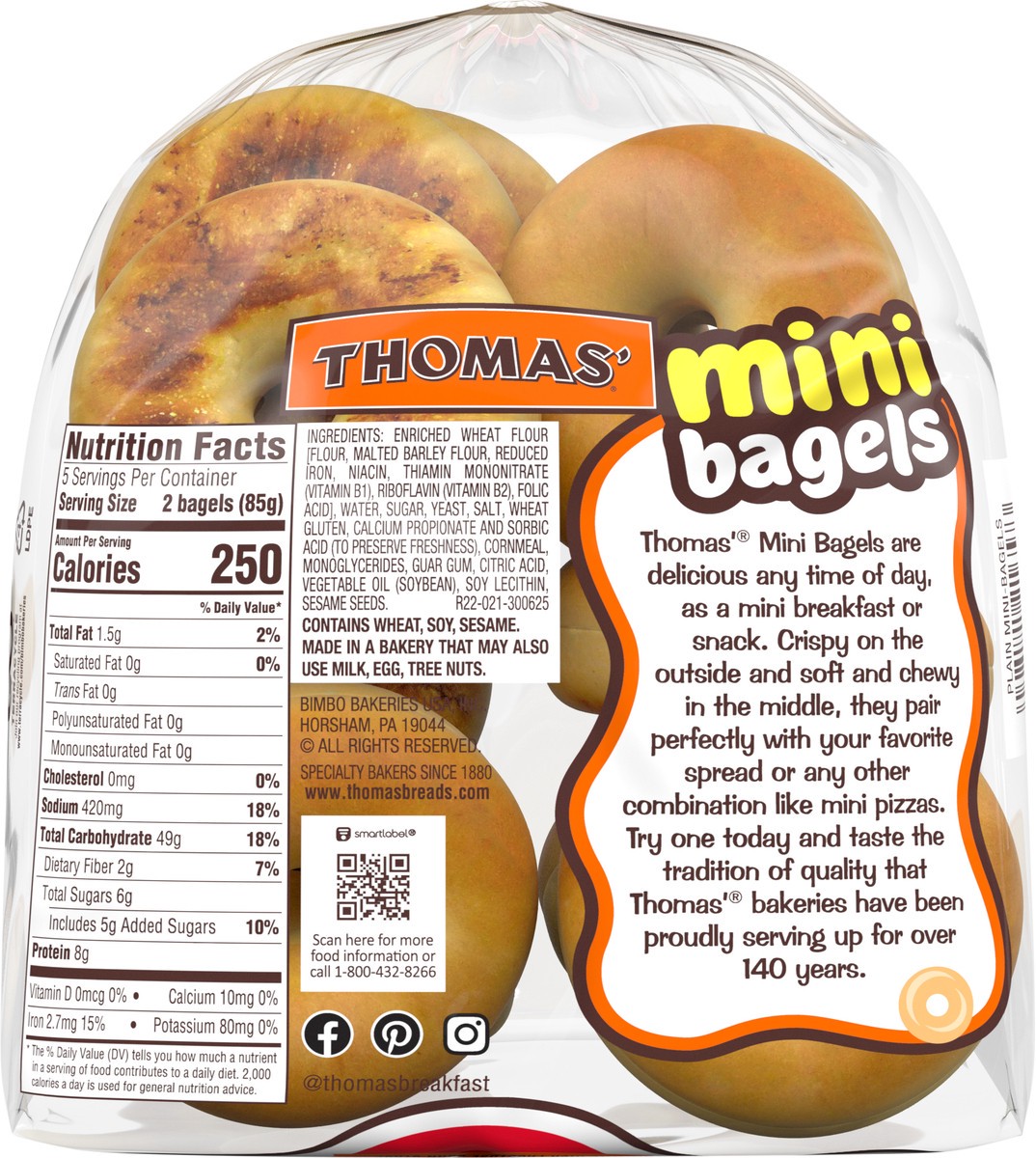 slide 3 of 9, Thomas' Plain Mini Bagels, 10 count, 15 oz, 10 ct