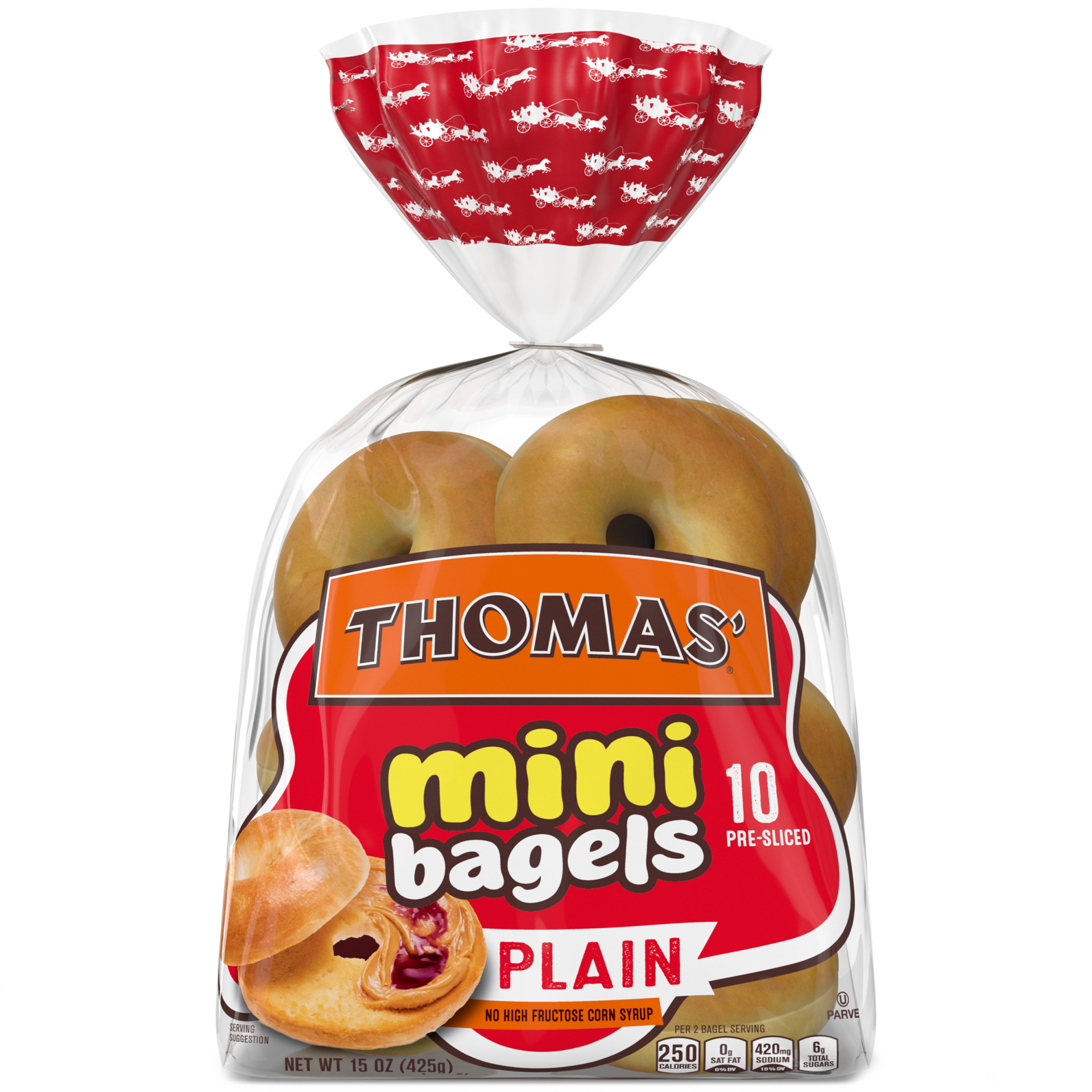 slide 1 of 9, Thomas' Plain Mini Bagels, 10 count, 15 oz, 10 ct