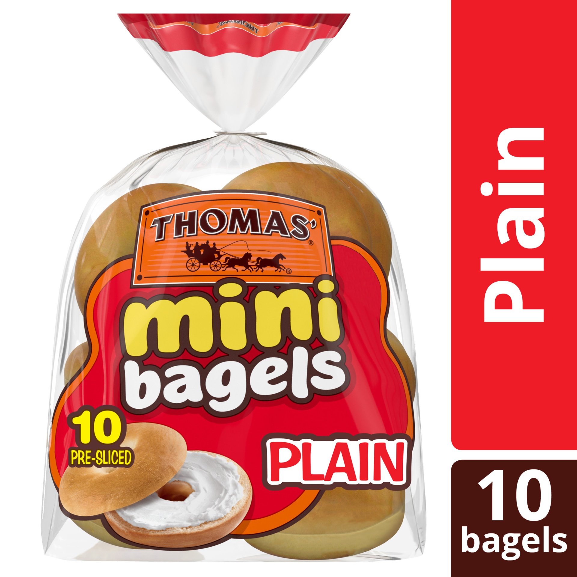 slide 1 of 8, Thomas' Plain Mini Pre-Sliced Bagels, 10 ct
