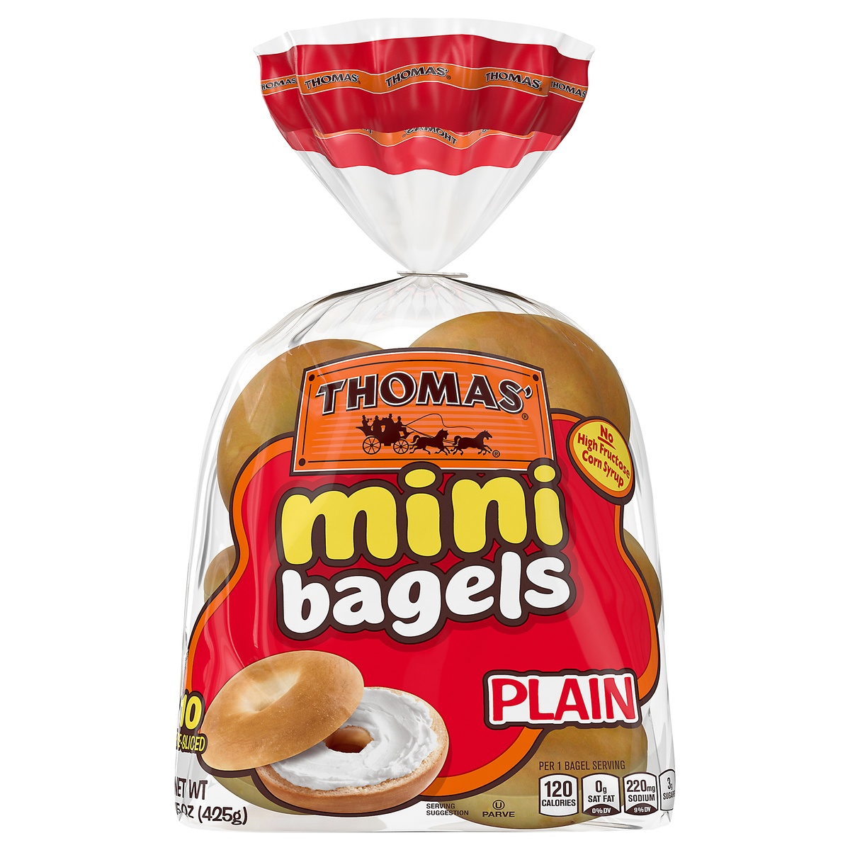 slide 1 of 1, Thomas' Pre-Sliced Plain Mini Bagels, 10 ct