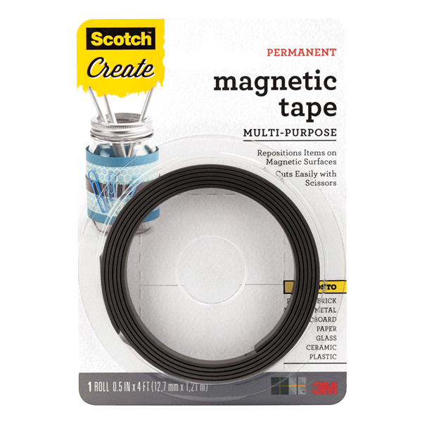 slide 1 of 7, Scotch Magnetic Tape, 0.5 in. Black, 1 ct