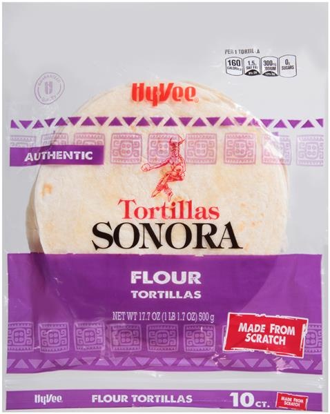 slide 1 of 1, Hy-Vee Sonora Flour Tortillas, 10 ct; 17.7 oz