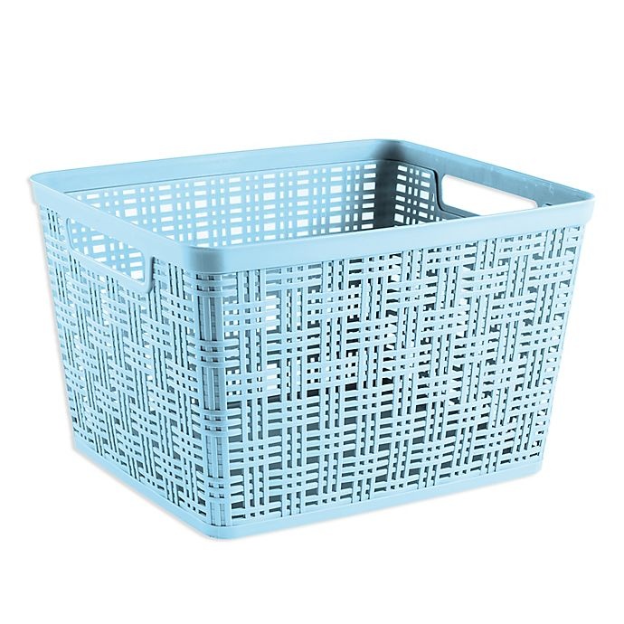 slide 1 of 1, Starplast Plastic Wicker Large Storage Basket - Teal, 1 ct