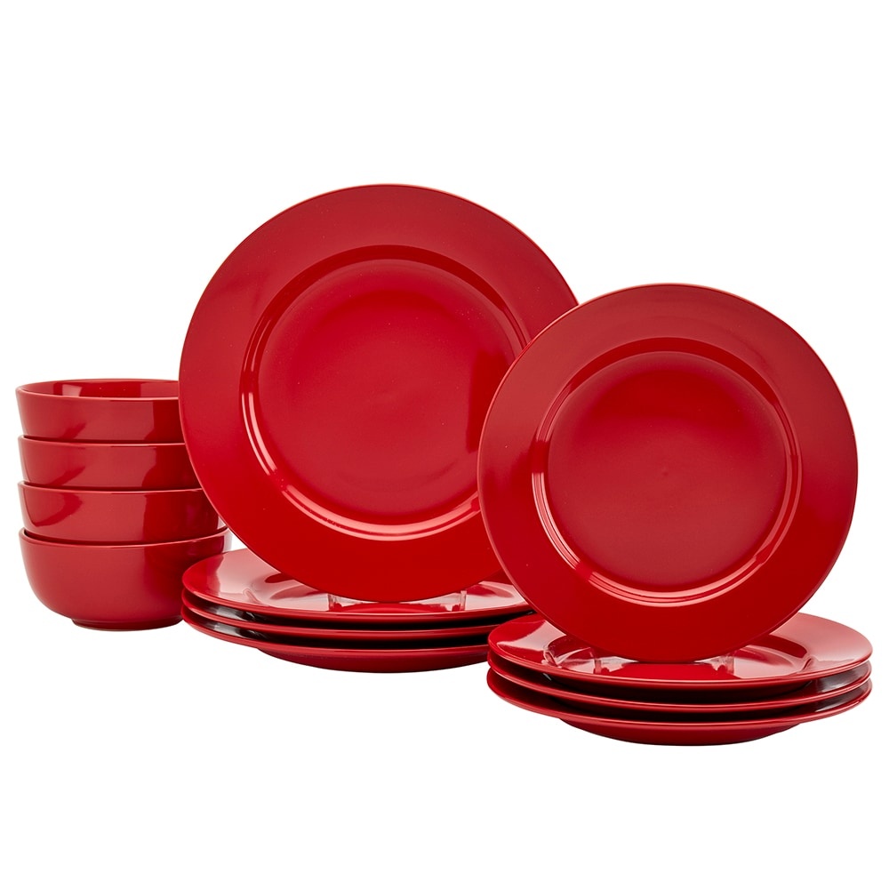 slide 1 of 1, Dash of That Amalfi 12-Piece Dinnerware Set - Flame Red, 12 ct
