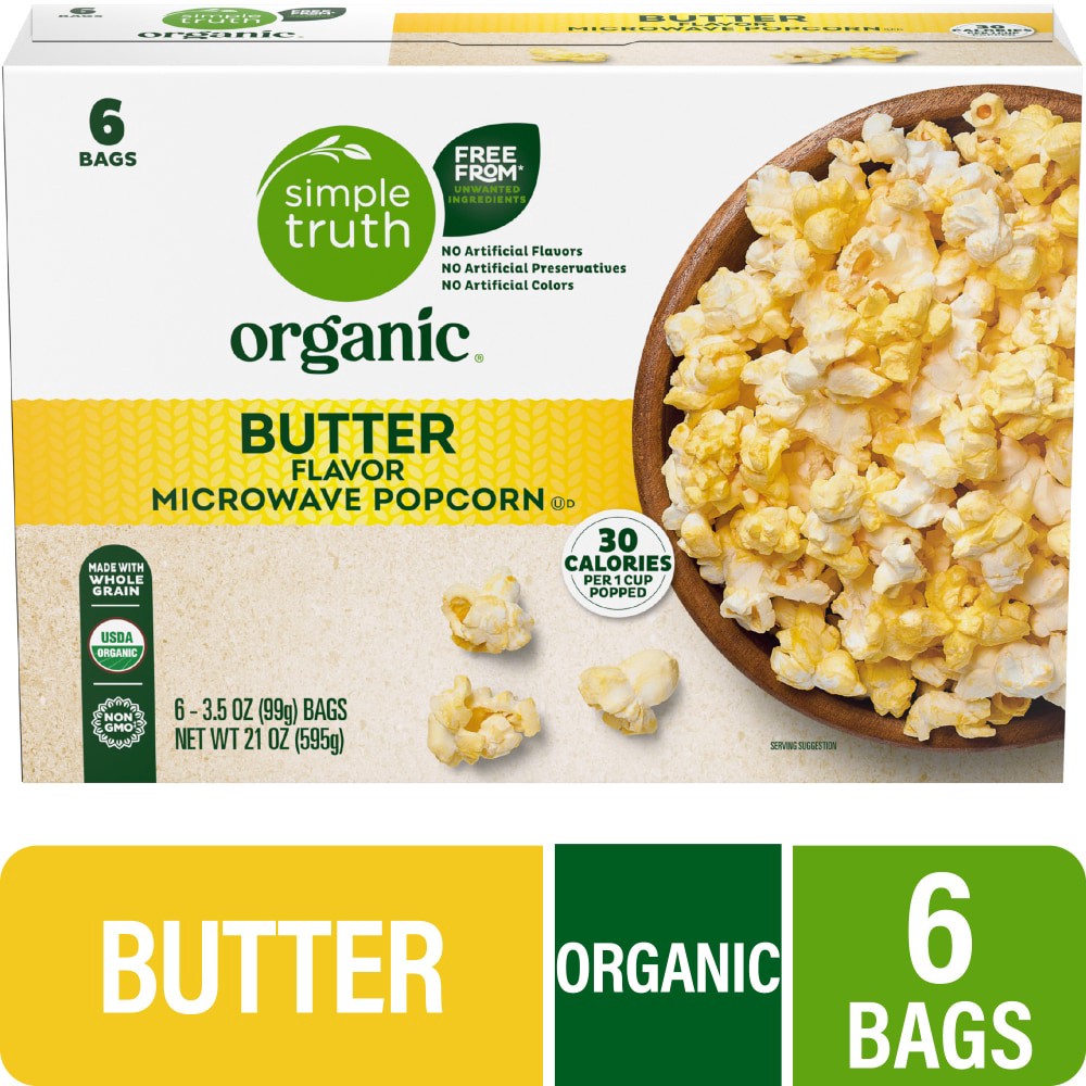 slide 1 of 4, Simple Truth Organic Butter Microwave Popcorn, 6 ct; 3.5 oz