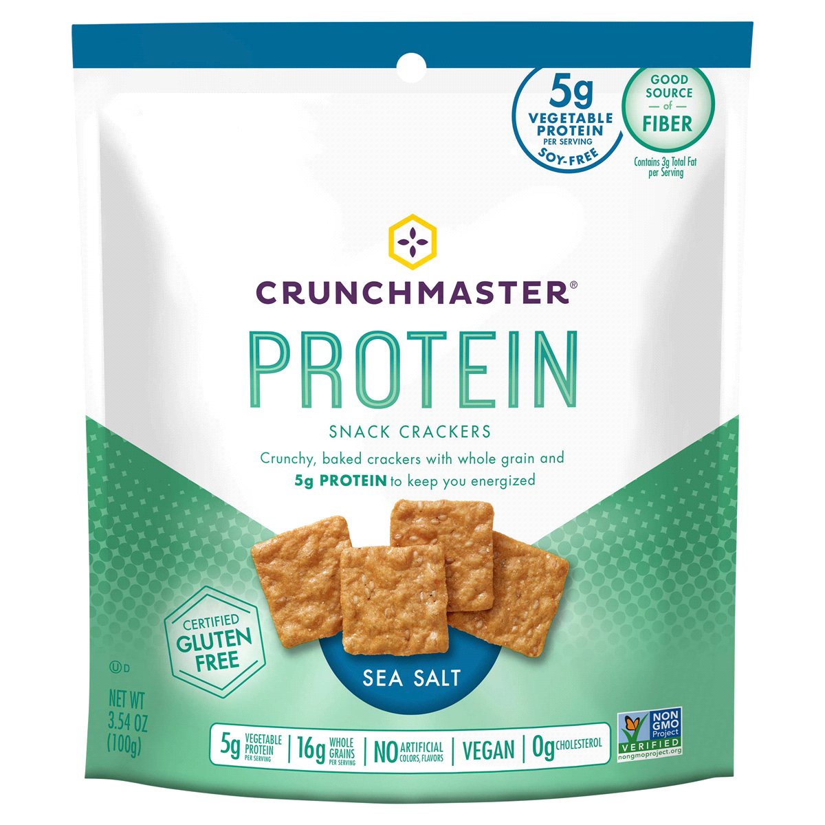 slide 1 of 7, Crunchmaster Sea Salt Protein Snack Crackers, 3.54 oz