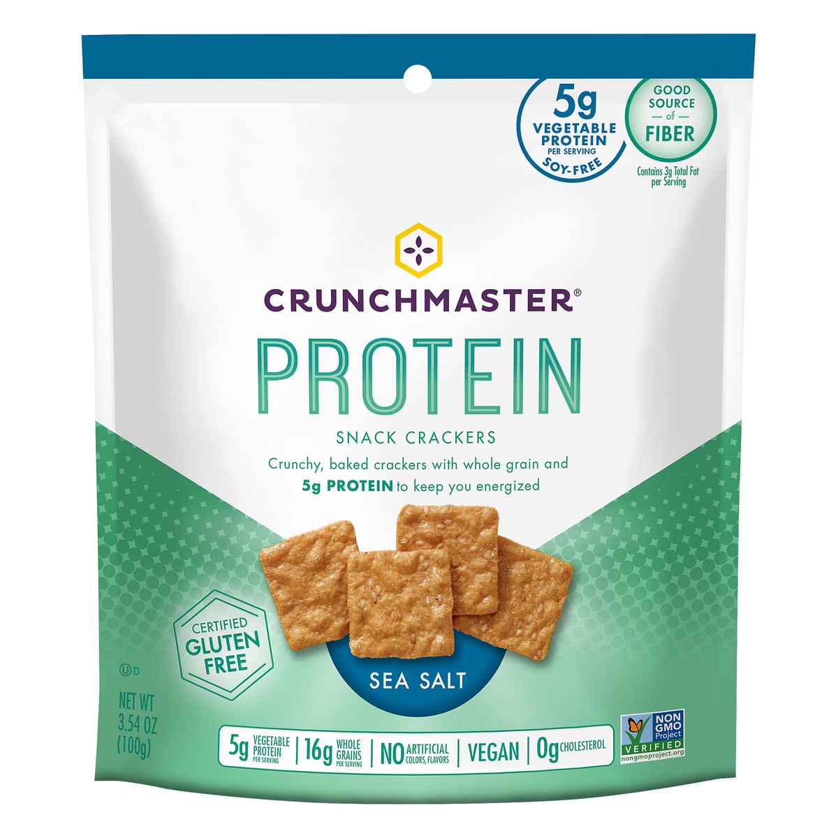 slide 1 of 5, Crunchmaster Protein Snack Crackers Sea Salt, 3.54 oz