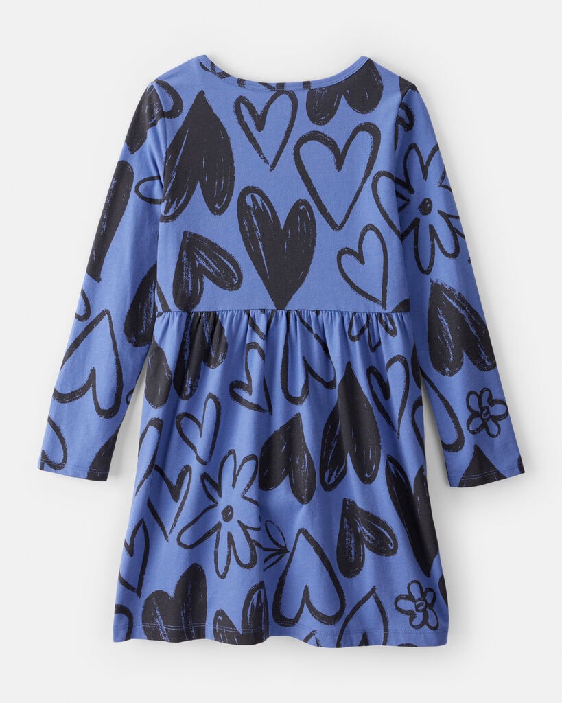 slide 2 of 3, Carter's Girls Heart Long-Sleeve Dress - Blue Blue 6-6X, 1 ct