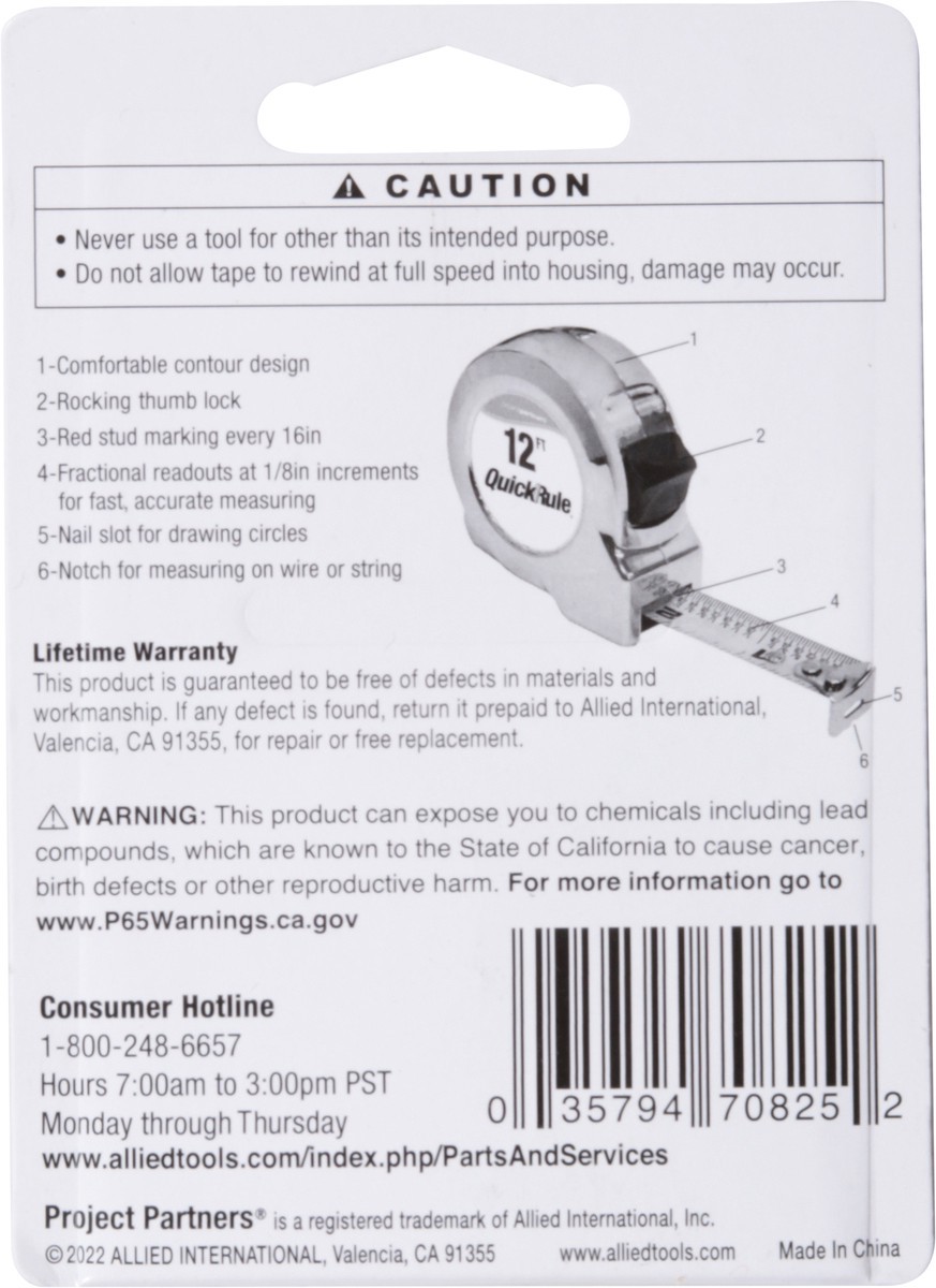 slide 5 of 11, Project Partners QuickRule Fast Read 12 Ft Tape Measure 1 Each, 1 ct