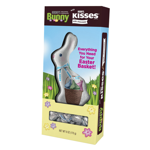slide 1 of 1, Hershey's Easter Solid Milk Chocolate Bunny With Kisses Milk Chocolates, 6 oz