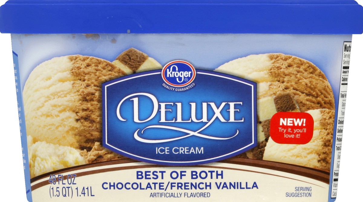 slide 4 of 6, Kroger Deluxe Best of Both Chocolate/French Vanilla Ice Cream, 48 fl oz