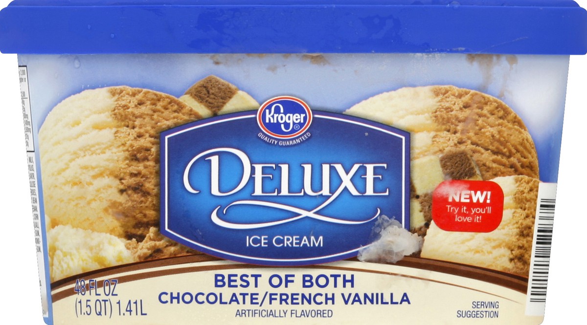 slide 5 of 6, Kroger Deluxe Best of Both Chocolate/French Vanilla Ice Cream, 48 fl oz