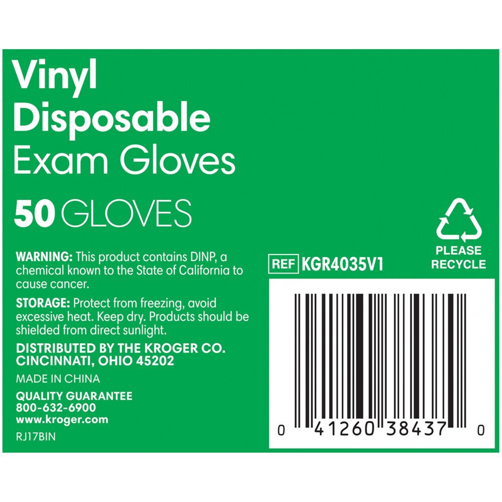 slide 6 of 6, Kroger Powder-Free Vinyl Disposable Exam Gloves, 50 ct