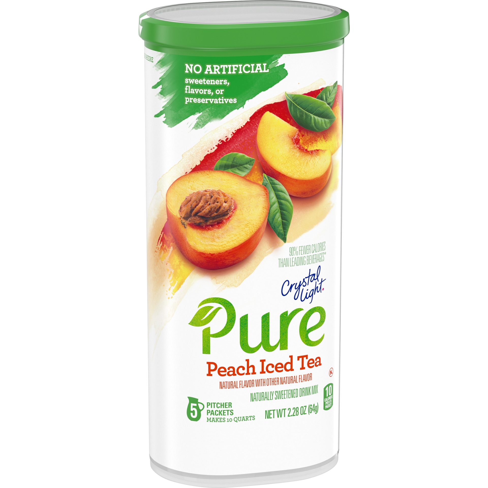 slide 1 of 2, Crystal Light Pure Peach Iced Tea Powdered Drink Mix, 5 ct; 2.28 oz