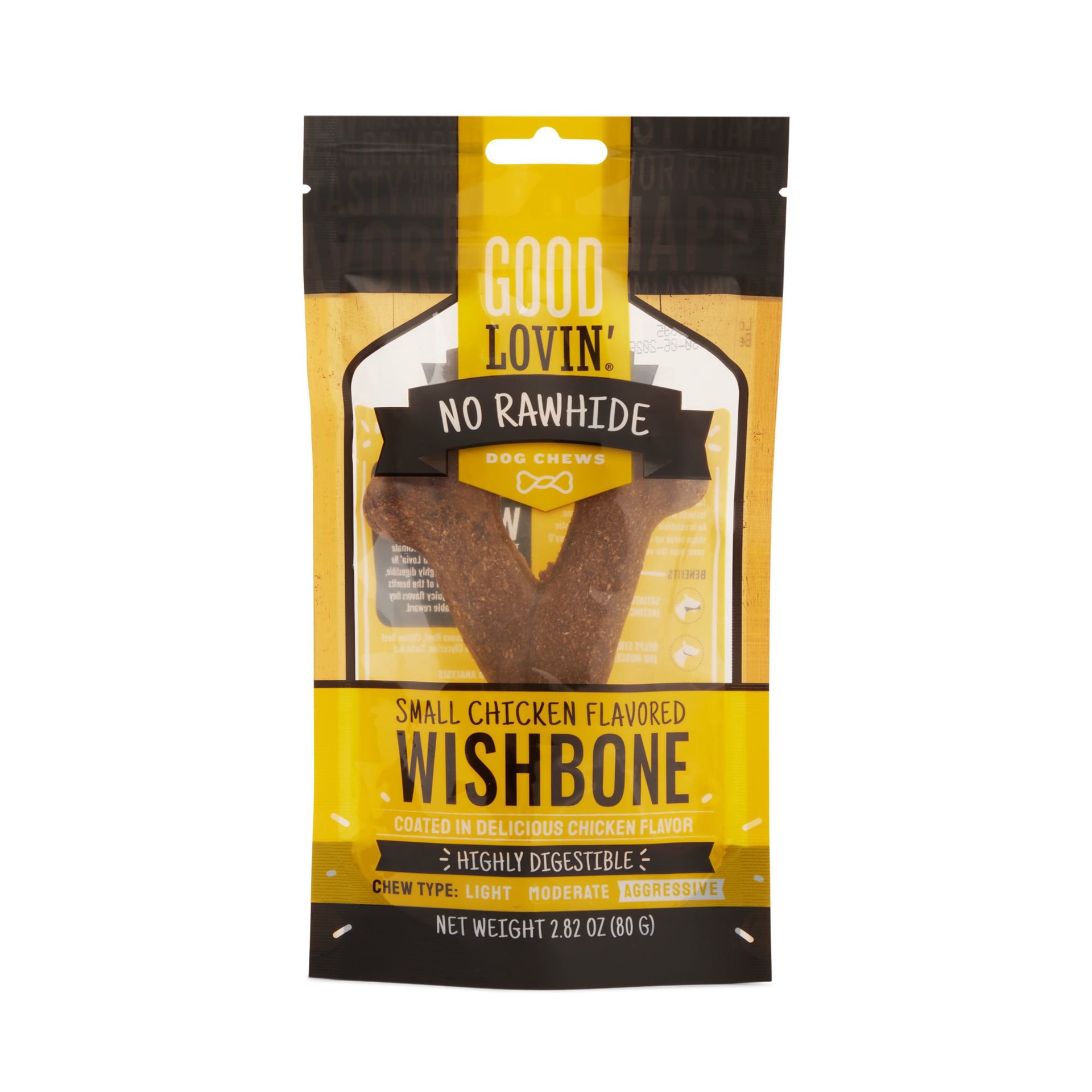 slide 1 of 1, Good Lovin' No Rawhide 5" Wishbone, Chicken Flavor Dog Treats, 2.8 oz., 1 ct