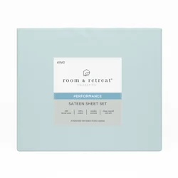 ROOM & RETREAT RR 400 Thread Counts Sheet Set, King, 4 pc set, Pale Blue