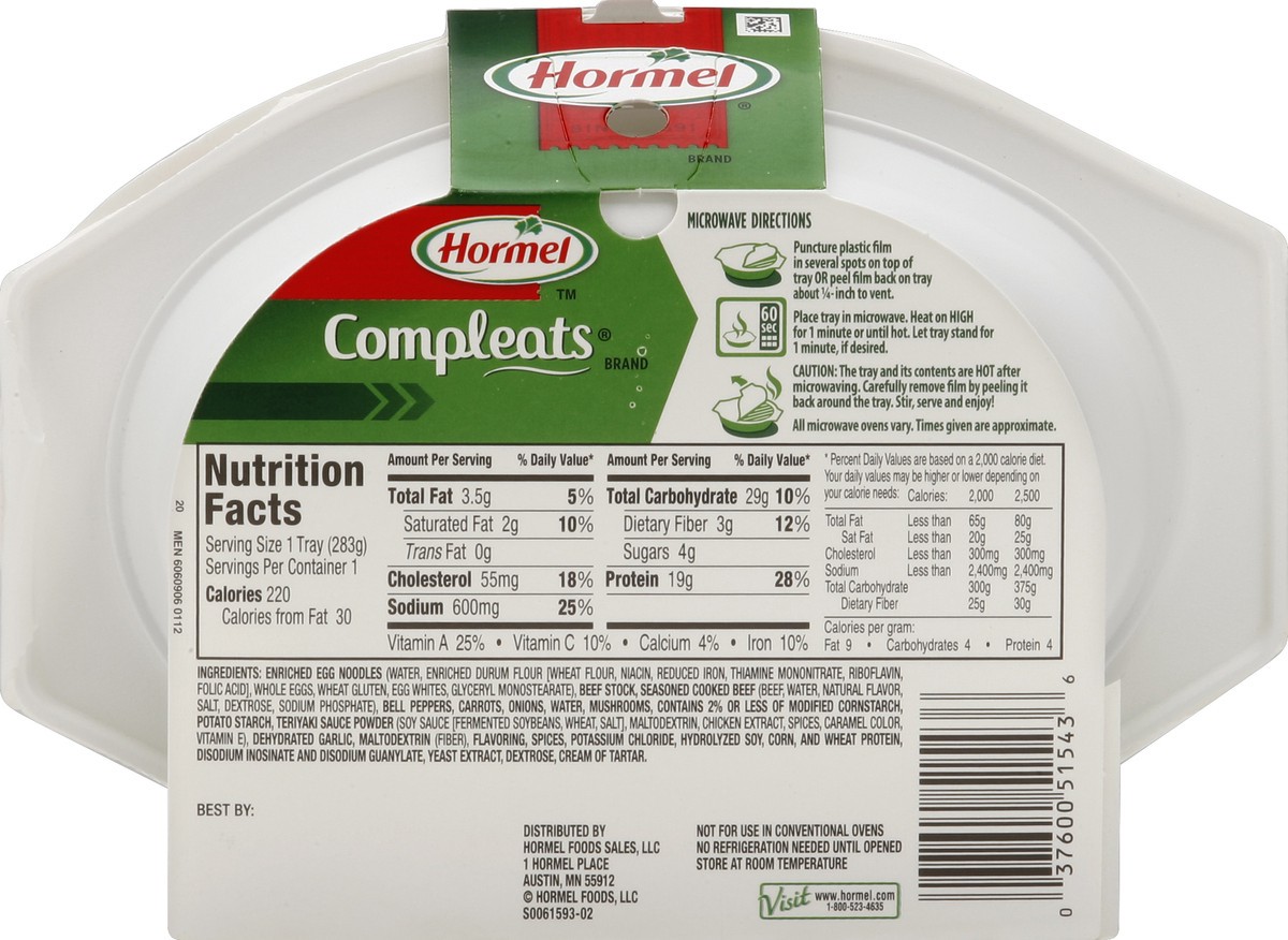 slide 6 of 6, Hormel Compleats Beef Steak & Peppers Microwave Bowl, 10 oz