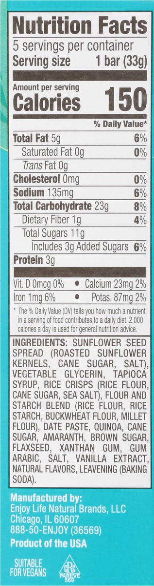 slide 8 of 9, Enjoy Life Chewy Bars SunSeed Crunch, 5 Bars, 5.75 oz