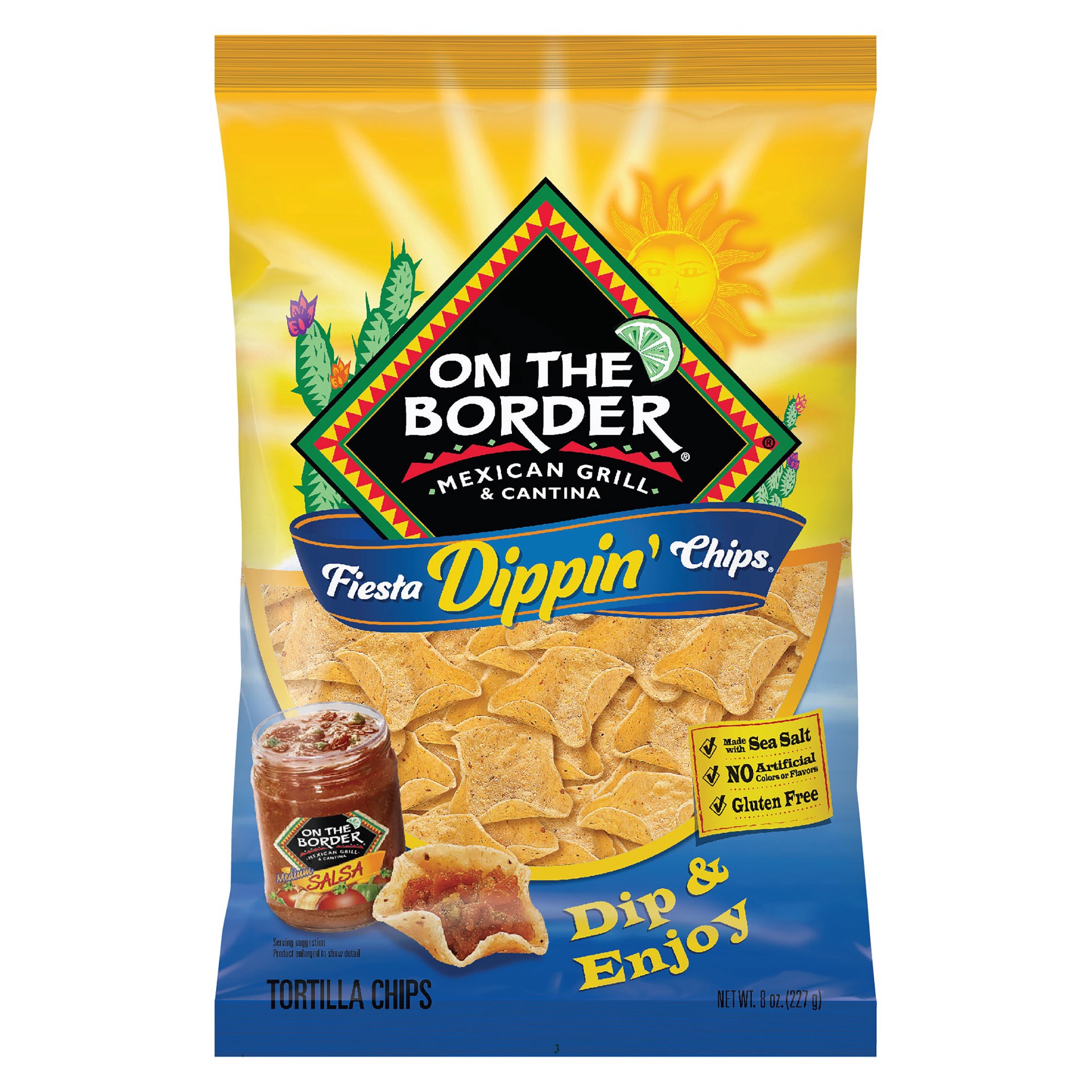 slide 1 of 6, On The Border Fiesta Dippin' Chips, 9 oz