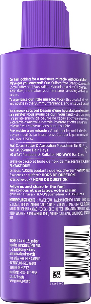 slide 2 of 3, Aussie Miracle Coils Sulfate-Free Shampoo with Cocoa Butter & Macadamia Nut Oil, 8 fl oz, 8 oz