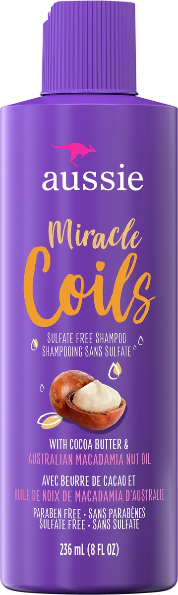 slide 3 of 3, Aussie Miracle Coils Sulfate-Free Shampoo with Cocoa Butter & Macadamia Nut Oil, 8 fl oz, 8 oz