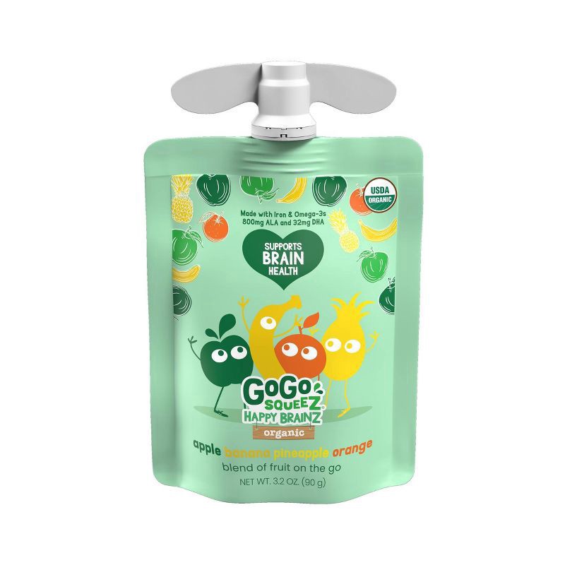 slide 5 of 8, GoGo squeeZ Happy Brainz Banana Pineapple Orange Snack Pouch, 10 ct